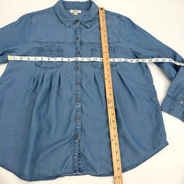 Style & Co Shirt Women's PL Petite Large Blue Pleated Roll Tab Sleeve Flowy Top - Image 7