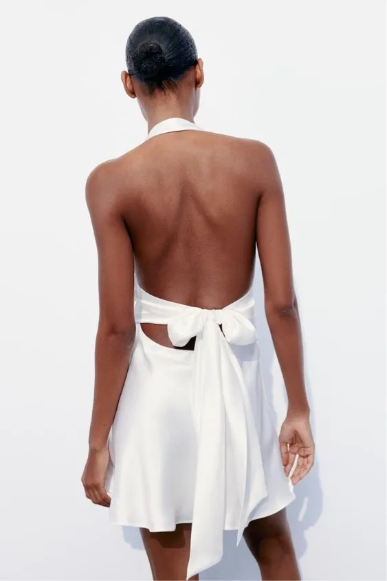 Zara halter dress satin effect bow back tied wedding party coctail shower - Image 13