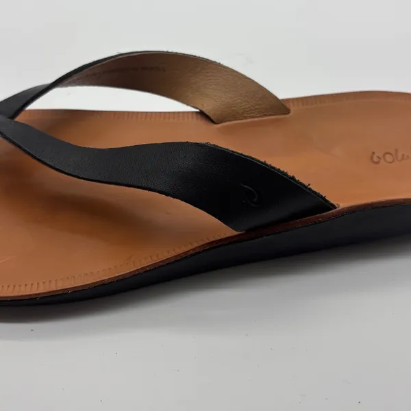 OluKai Loea Leather Flip Flop Sandal Black Tan Womens 10 Left shoe Only - Image 3