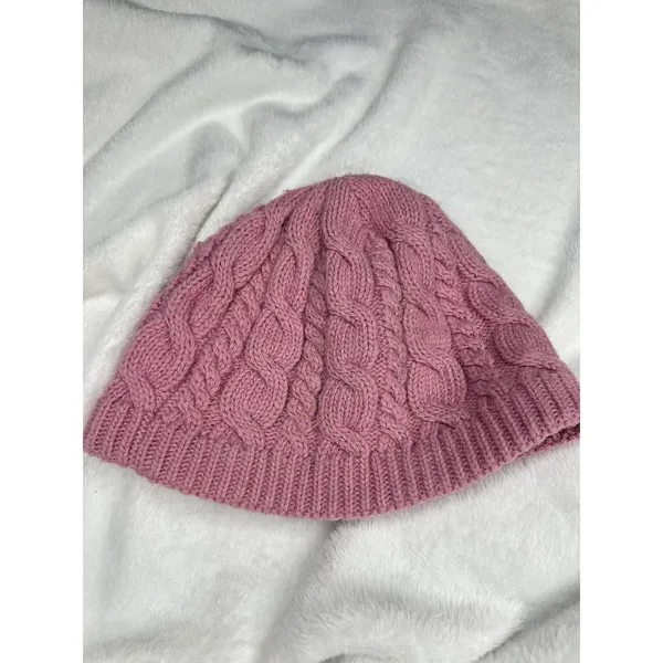 The North Face Hat Beanie OS Pink Cable Knit Fleece Lined Womens One Size Wool - Image 2