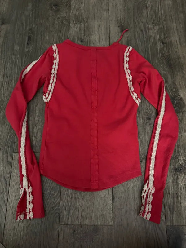 Free People Red Long Sleeve Top with white accents - Image 2
