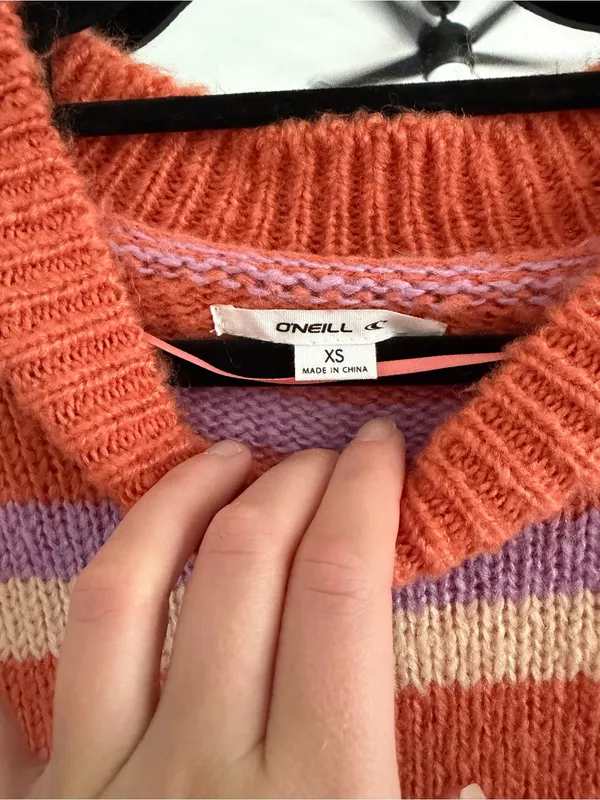 O'Neill Striped Crewneck Sweater in Orange, Lavender & Blue - Image 4