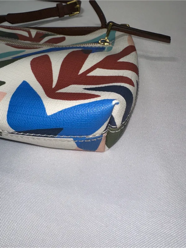 Fossil Fiona Crossbody Bag Abstract Leaf Floral Print Coated Canvas Purse - Image 14