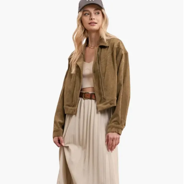 Mine Blu Pepper Green Corduroy Crop Moto Jacket ~ Size Medium - Image 3