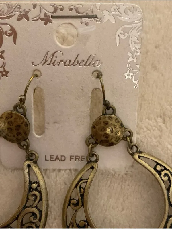 Filigree Scrolled Brass Hoop Drop Earrings - Women's Jewelry - Image 2