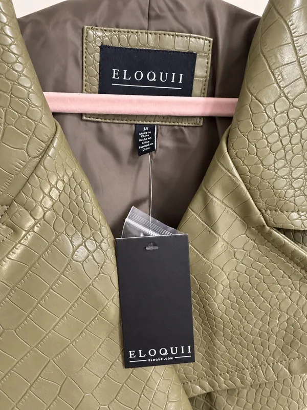 Eloquii Croc Faux Leather Jacket Olive - Image 5