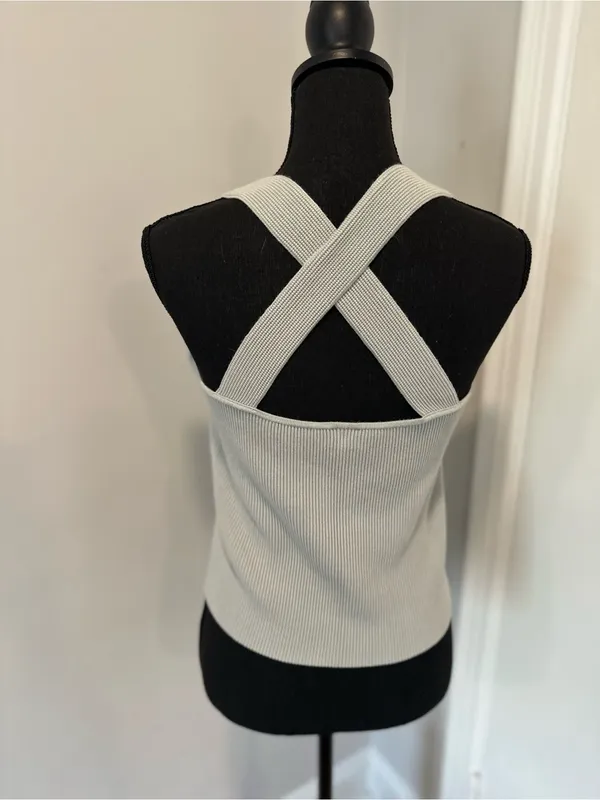 NWOT Abercrombie & Fitch SzXXL light gray Ottoman Ribbed Cross-Back Sweater Tank - Image 2