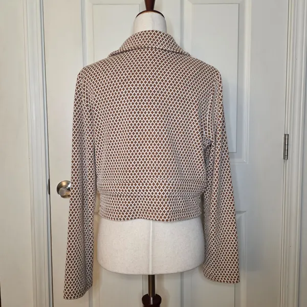 Maeve Anthropologie Brown & White Geometric Knit Cropped Blazer - Image 10