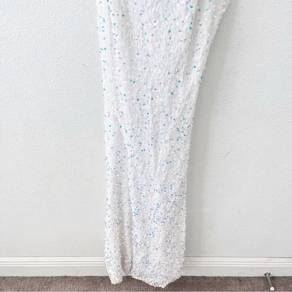 Sophia Thomas White Sequin Open Back Cut Out Prom Bridal Glam Maxi Gown Dress - Image 6