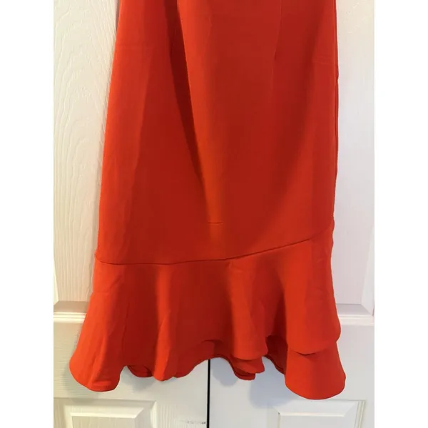 Lulus Irresistible Ways Red Orange Ruffled Midi Dress | Medium New with Tags - Image 5