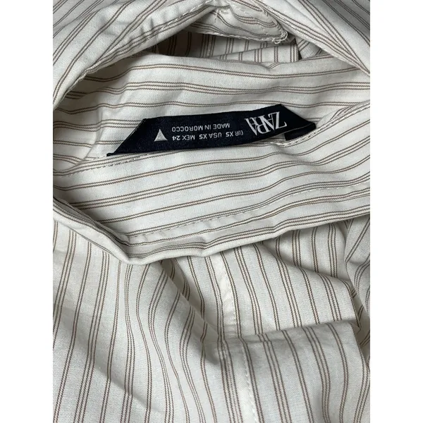 Zara Women's White Beige Striped Short Sleeve Pocket Button Down Shirt Top Sz XS - Image 6