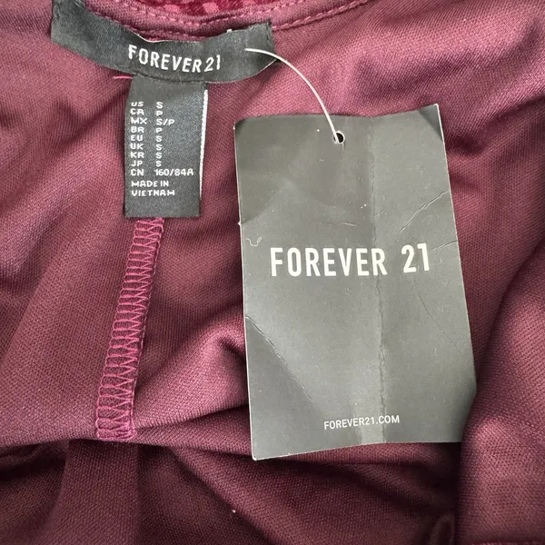 Forever 21 Velvet Dress S Burgundy Ribbed Bodycon Mini Long Sleeve Open Back NWT - Image 6