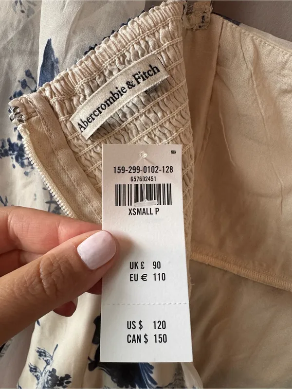 Abercrombie & Fitch NWT Ivory & Blue Emerson Chiffon Long-Sleeve Midi Dress XS - Image 3