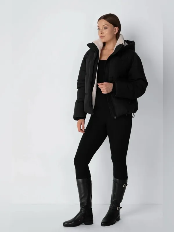 PUFFIT Women's Black Hooded Puffer Jacket - Cozy Short Winter Coat - Image 2