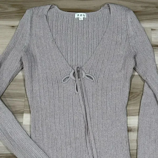 POL Taupe Midi Ribbed Sweater Dress Women’s Large - Image 5