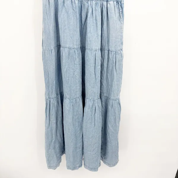 Jane + Delancey Womens Chambray Lyocell Smocked Waist Boho Tiered Midi Dress XL - Image 5