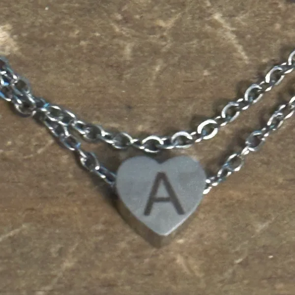 Stainless steel double chain heart shaped letter A anklet - Image 5