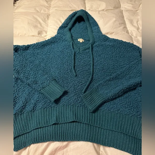 POL Teal V-Neck Oversized Hooded Sweater - NWOT - Size L - Image 4