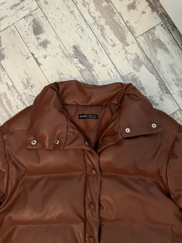 Shein Faux Leather Puffer Brown Coat - Image 6