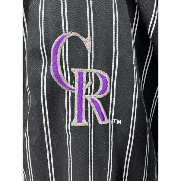 Vintage Colorado Rockies Starter Jacket XL Black Purple Pinstripe‎ MLB Basebal - Image 2
