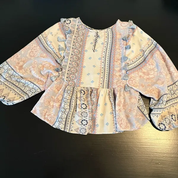 American Eagle Outfitters Boho Top in Blue and Cream‎ - Image 6