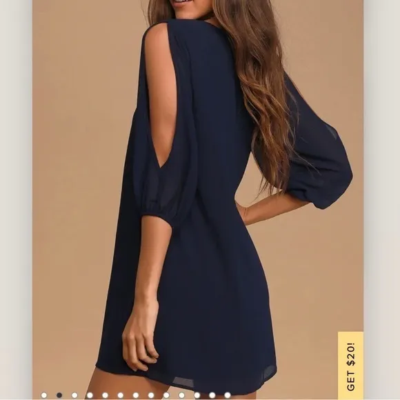 Lulus Shifting Dears Navy Blue Long‎ Sleeve Dress MEDIUM - Image 4