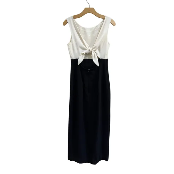 Vintage‎ Maggy London Colorblock Maxi Dress Black White Sheath Sz 4 - Image 4