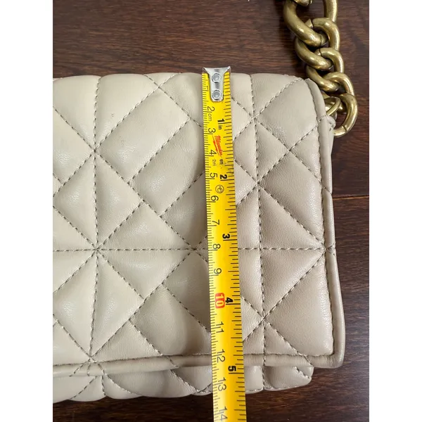 Zara Beige Quilted Shoulder Bag Chunky Gold Chain Strap Flap Closure Neutral - Image 8