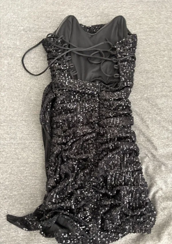 Lucy in the Sky Strapless Sequin Dress Black Bodycon - Image 2