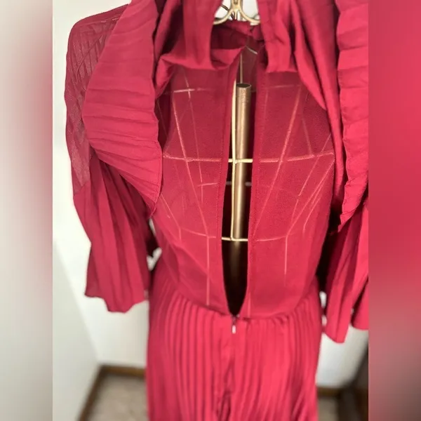 ASOS Pleated Sheer Crop Top Midi Dress Burgundy Size 2 Special Occasion - Image 5
