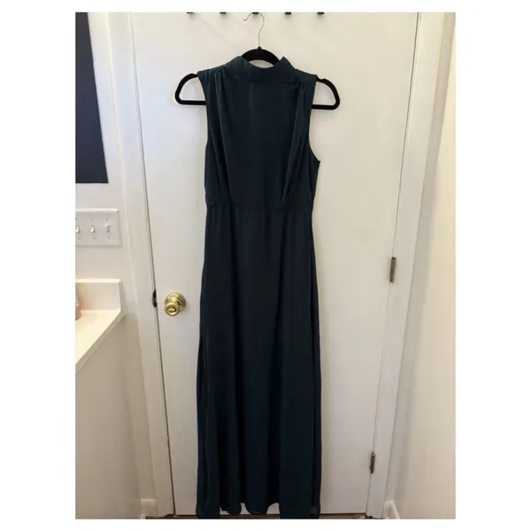 Lulus Classic Elegance Emerald Chiffon Sleeveless Mock Neck Maxi Dress Small - Image 4