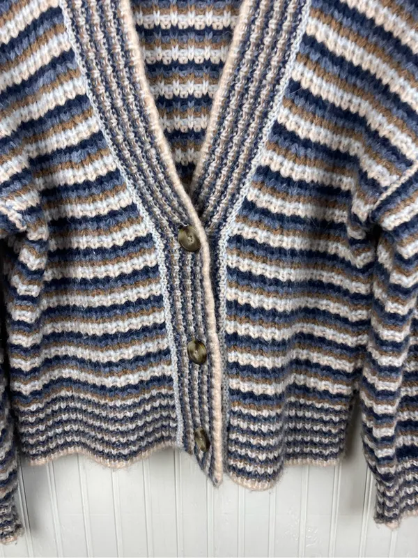 Madewell Waller Stripe Crop Cardigan Sweater Size XS Chunky Wool Blend Knit - Image 4