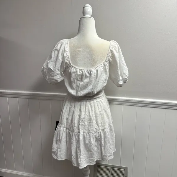 Lulus Sunny Day Feeling Tiered Puff Short Sleeve Mini Dress White Small NEW - Image 14