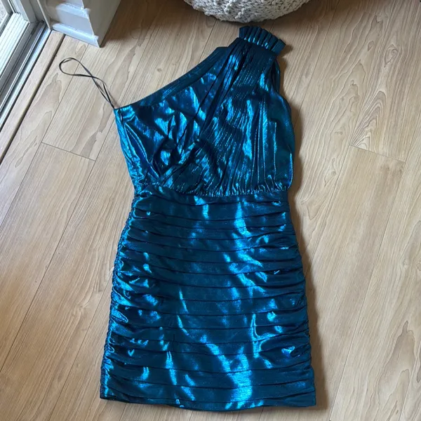 Retrofete metallic Blue One-Shoulder Dress - Image 2