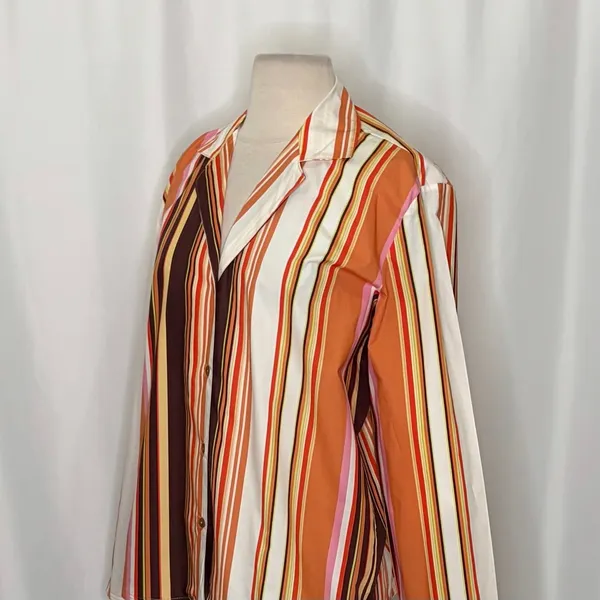 NWT!! ZARA Colorful Striped Buttondown Shirt Top‎ Cotton Notch Collar Small - Image 6