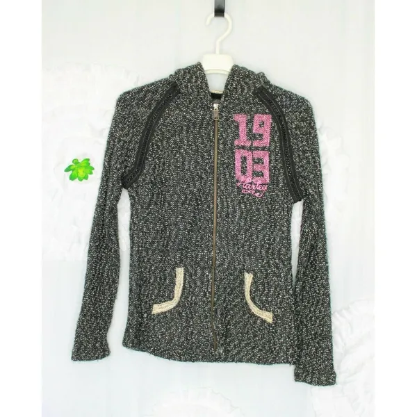 Harley Davidson Womens Hoodie Jacket Skull Chain Accent 1903 Size Medium Tweed - Image 2