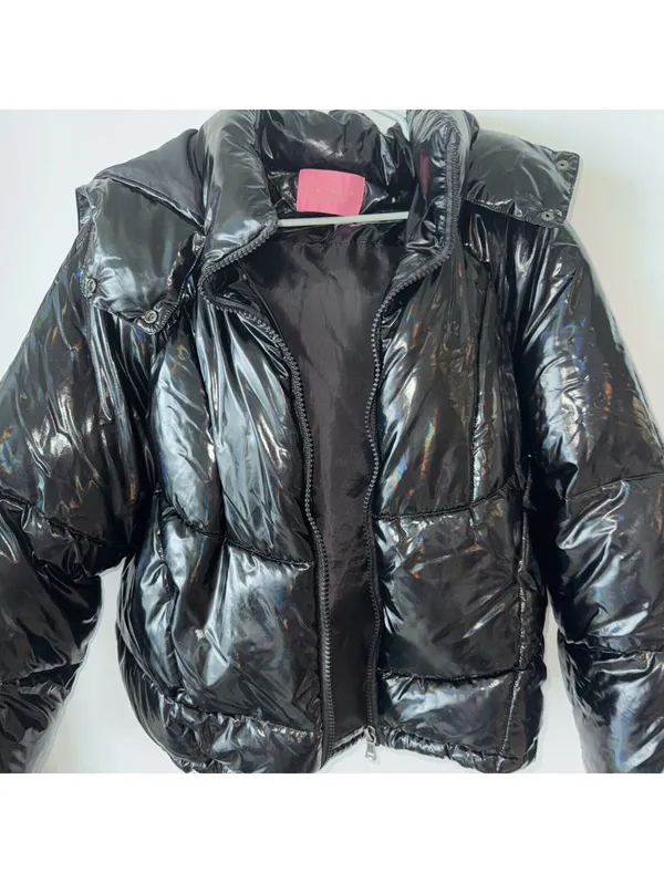 Azalea Wang Black Metallic Bomber Puffer Winter Coat Medium Jacket Shiny LIKEnew - Image 8