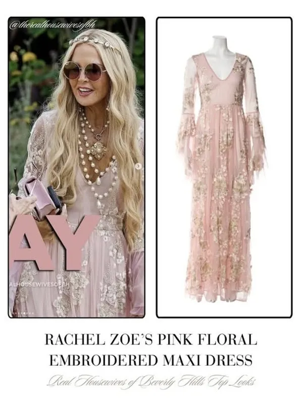 LoveShackFancy 0 XS Gown BRIXTON Long Dress Pink sheer Rachael Zoe RHBH Applique - Image 2