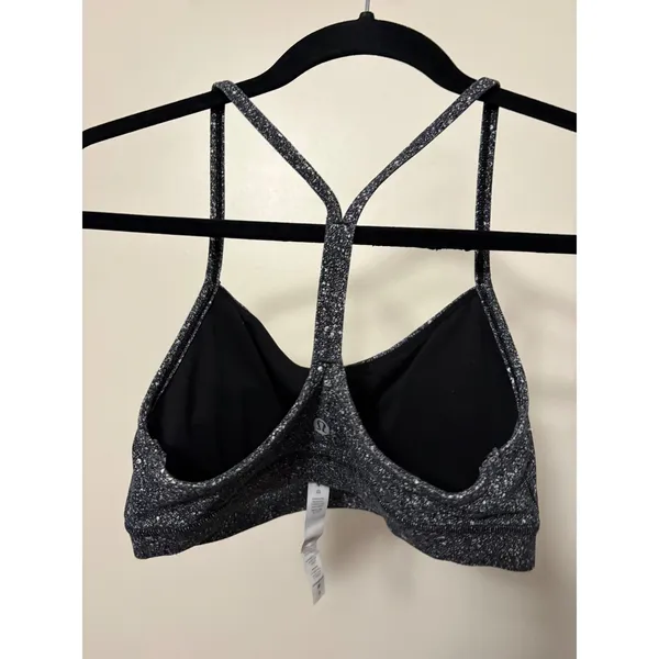 Lululemon Flow Y Bra Nulu Black White Speckled Yoga Sports Bra Size‎ 6 - Image 2
