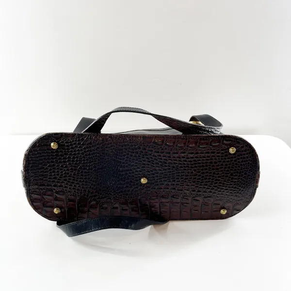 Brahmin Croc Embossed Leather Tote Handbag Purse Black Brown - Image 6