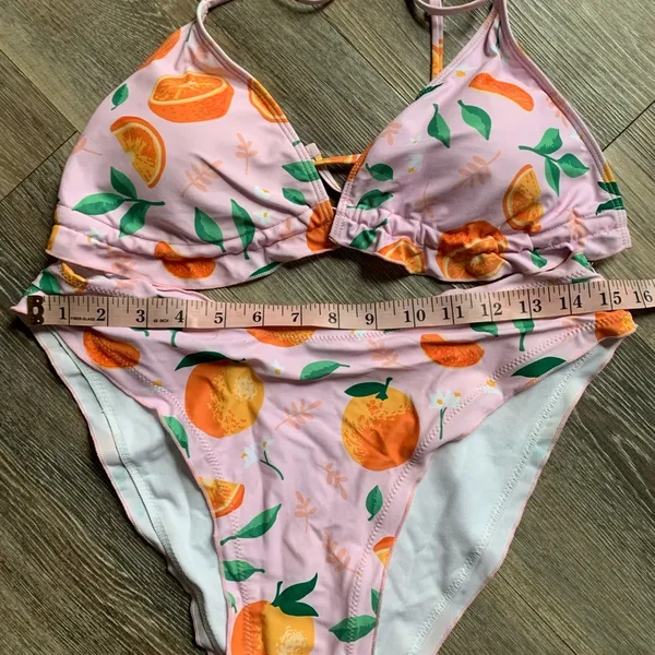 Pink Orange and Floral String Triangle Bikini XL - Image 4