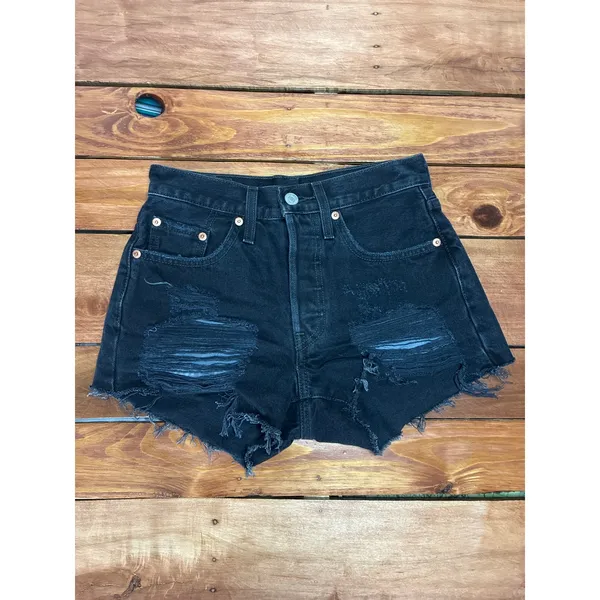 Levi’s 501 High-Rise Denim Cutoff Shorts - Women Size 24 - Black Distressed - Image 3