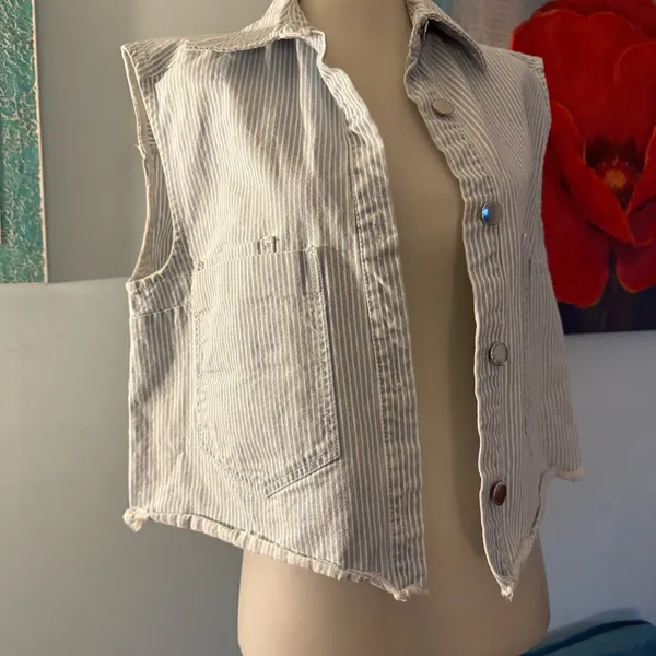 Zara Light Blue Pinstripe Sleeveless Denim Vest m - Image 2