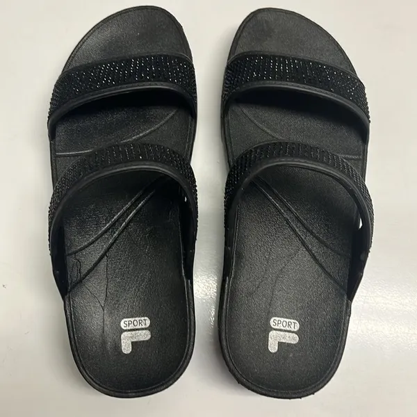 Fila Sport Black Glittered Two-Strap Slip-On Platform Sandals- 8M - Image 2