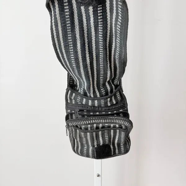 Black‎ Gray Striped Woven Crossbody Bag Multi-Pocket Travel Purse Boho Grunge - Image 3