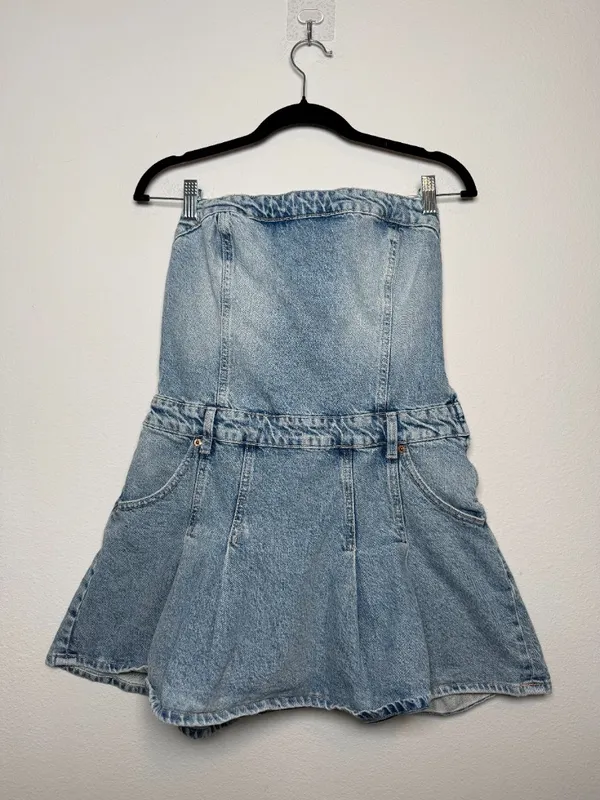 Zara Denim Strapless Mini Dress Size Medium - Image 5