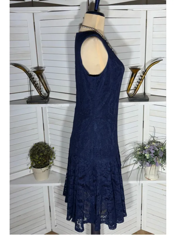 NWT Julian Taylor blue floral lace dress fit flare cocktail mod whimsigoth glam - Image 3