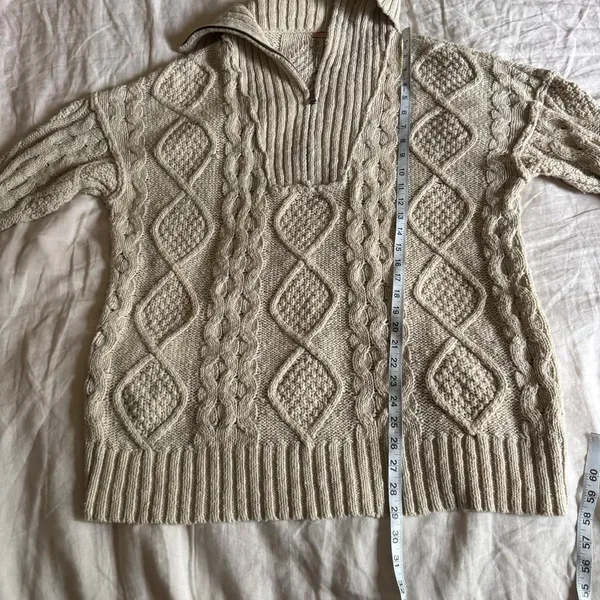 Free People Driftwood Cableknit Polo Sweater in Ivory Size Large - Image 6