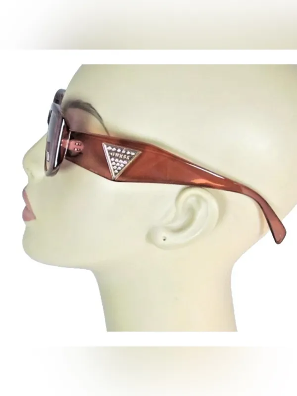 GUESS Translucent Brown Sunglasses Gold Rhinestone-Accented Logos GO00086-45B - Image 2