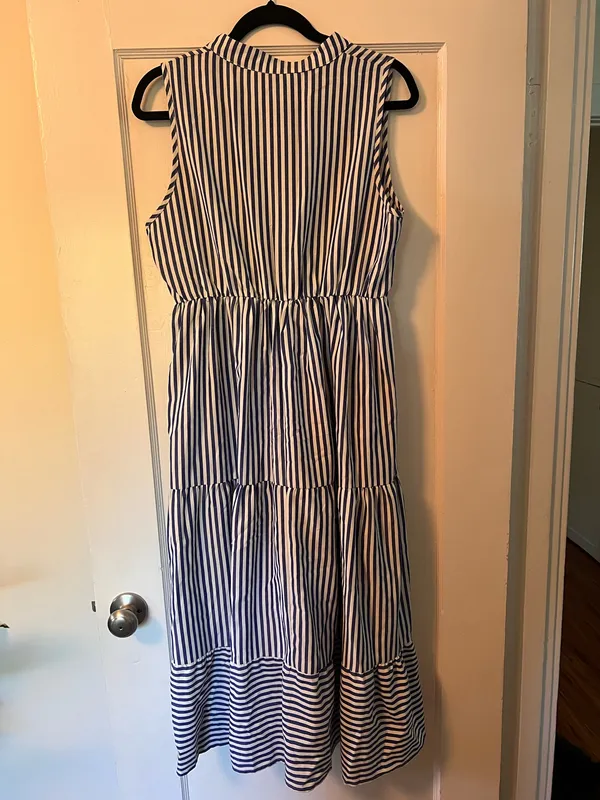 Blue and White Stripped Dress Size L - Image 3